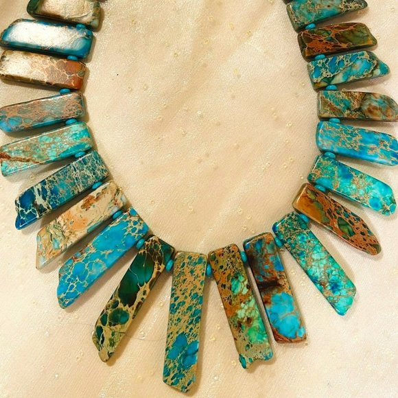 💖Beautiful Turquoise Choker Necklace Set! NEW! 16 in long /NS20 - Picture 5 of 6